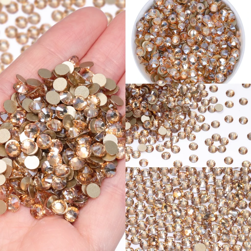 SS3-SS30 Glass Non-Hotfix Rhinestones Golden Shade Series Multi-Size Glitter Gold Flatback Crystal For DIY Nail Art Decoration