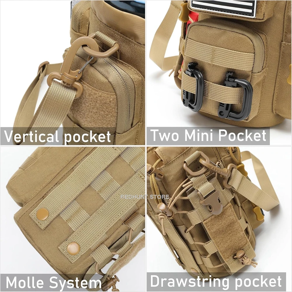 Tactical Molle Pouch Multifunctional Water Bottle Pouch Phone Pouch EDC Bag with Shoulder Strap - Image 3
