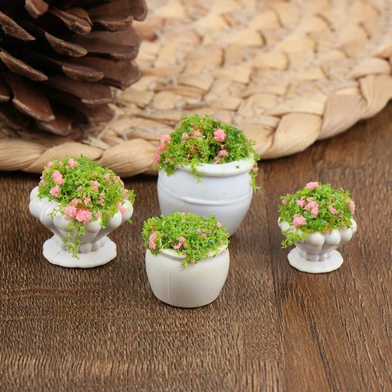 4pcs Dollhouse Furniture 1:12 Accessories Mini Green Plant Bonsai Flower Pots